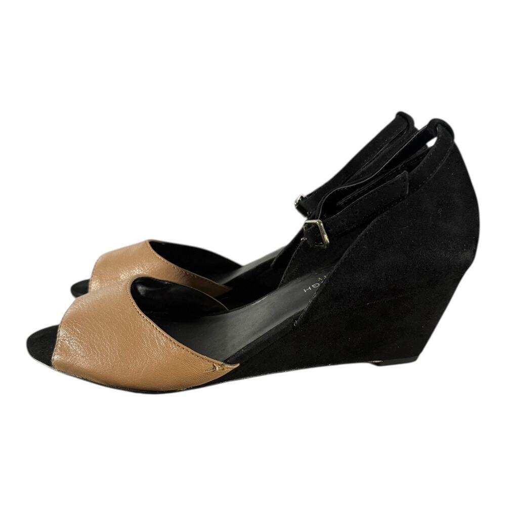 Julianne Hough Sole Society Leather Wedge Heels Black Tan Size 9 M - Picture 4 of 8